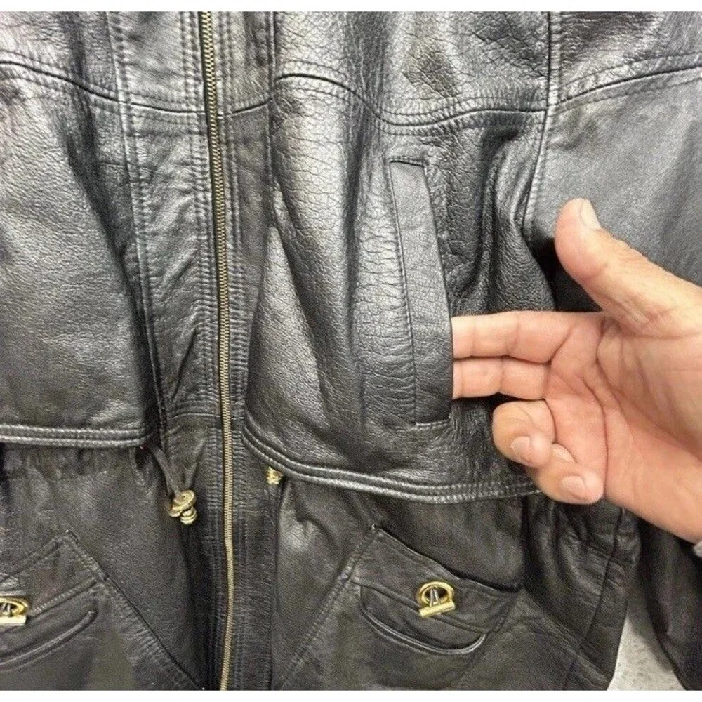 Vintage 90s GIII Leather Jacket Coat Hooded Parka Full Zip Men’s Large Vented